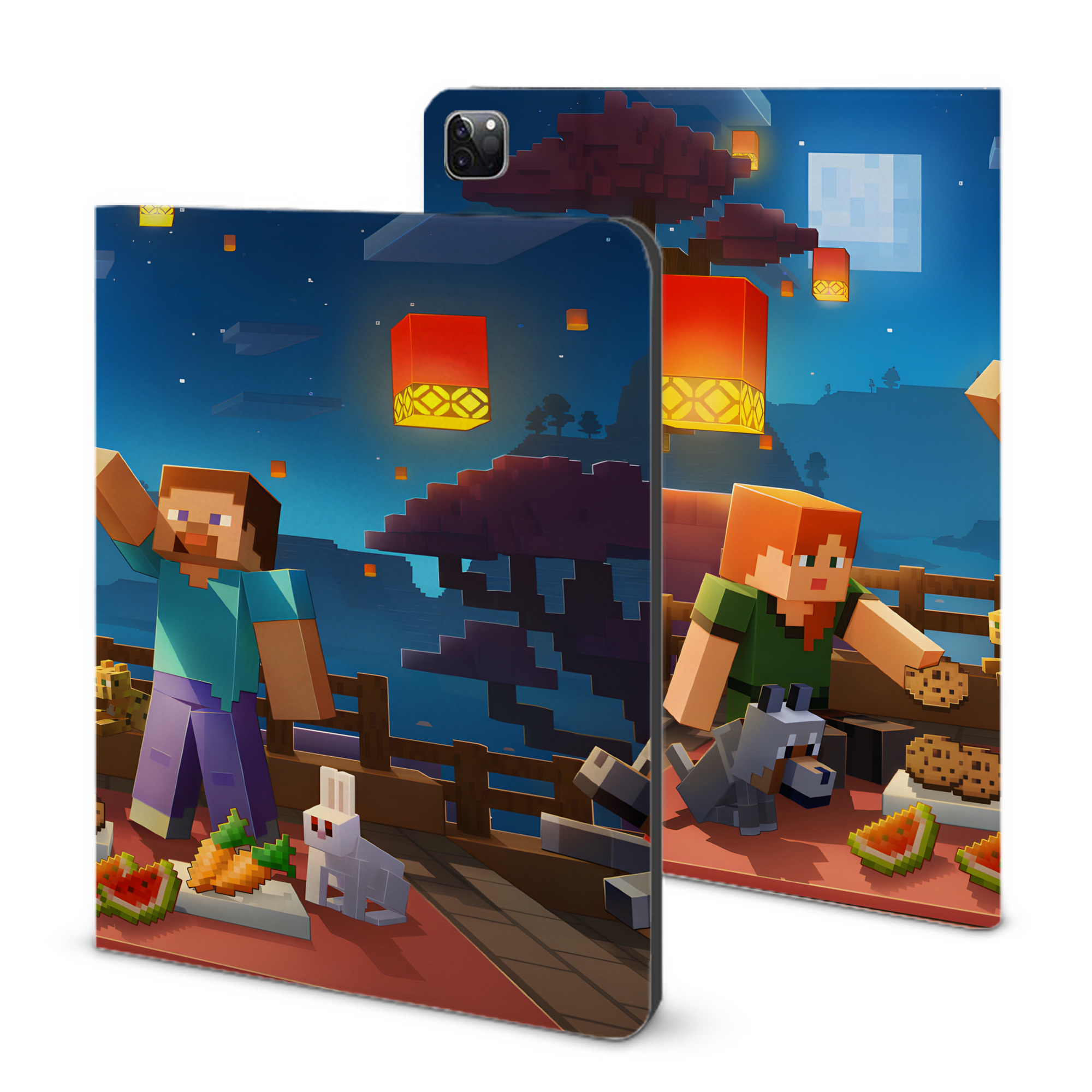 （画像用） マインクラフト ブロックの世界 Minecraft MC Block world IPad ケース ブック型 PUレザー TPU 耐衝撃 軽量 薄型 ペン収納なし 全面保護 IPad 各モデル対応
